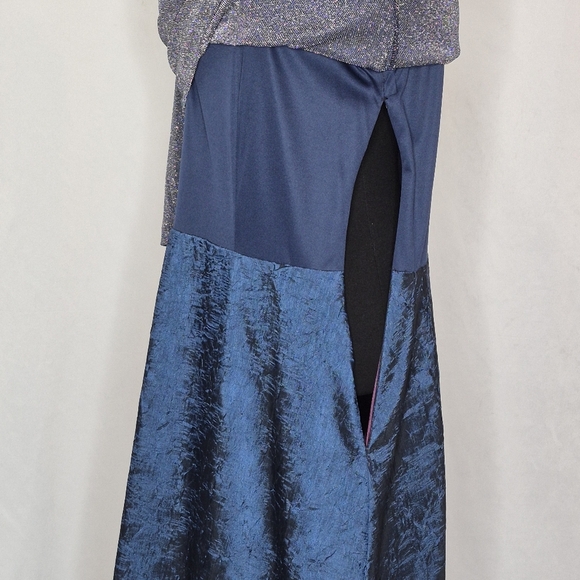 Arianna By Rachel Kaye Saphire Blue Shimmer Top Crinkle Skirt Maxi Gown - Sz 14 - Picture 9 of 11